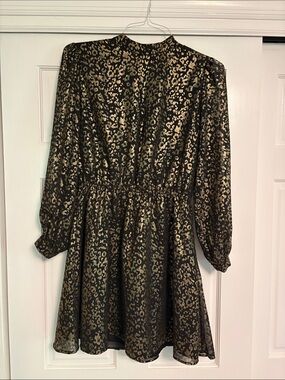 cupcakes & cashmere Black and Gold Metallic Leopard Print Dress